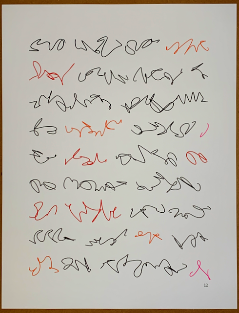 Bezier based asemic writing in red and black